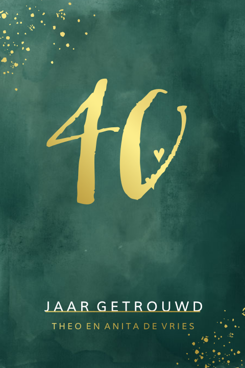 Chique goudfolie uitnodiging 40 jaar getrouwd met donkergroene aquarel