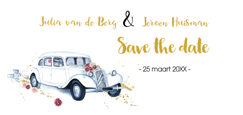 Save the date met oldtimer en bloemen