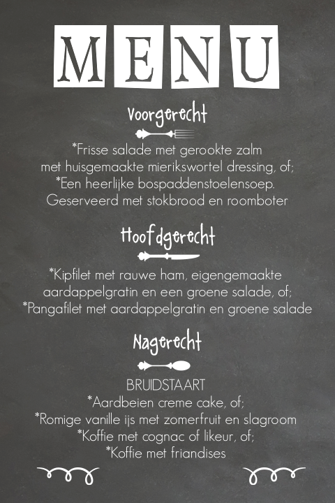 Krijtbord menukaart met bestek-illustraties