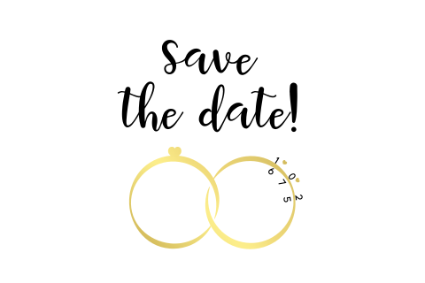Goudfolie l hippe save-the-date-kaart met ringen