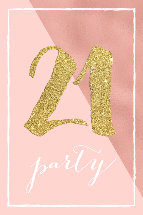 Leuke uitnodiging voor 21 jaar met confetti cijfer op roze achtergrond