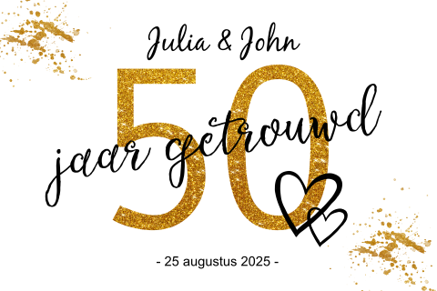 Jubileumkaart 50 jaar met spetters en confetti cijfers