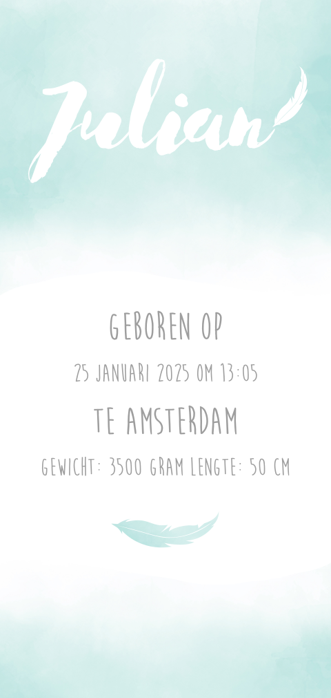 Lief geboortekaartje met watercolour achtergrond