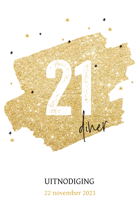 Stijlvolle verjaardagsuitnodiging 21 jaar voor vrouw met goud glitter