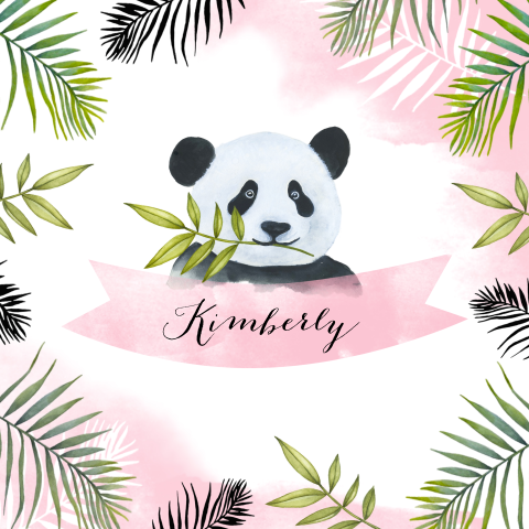 Jungle geboortekaartje voor meisje met panda en botanische takjes