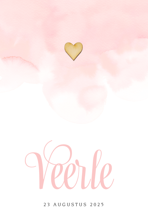 Hip geboortekaartje met watercolour en bij te bestellen houten hartje