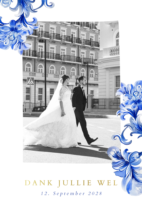 Delfts blauwe bedankkaart met foto