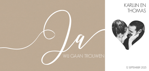 Stijlvolle trouwkaart met ja in typografie en hartjes foto