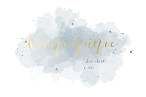 Goudfolie communiekaart met watercolour en sterren