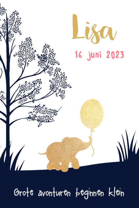 Lief geboortekaartje met olifantje en ballon