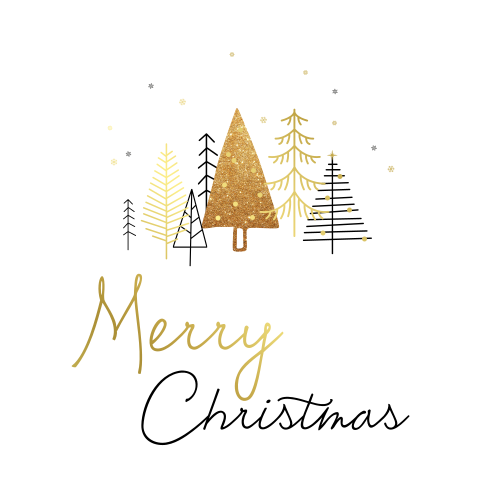 Goudfolie kerstkaart met kerstbomen
