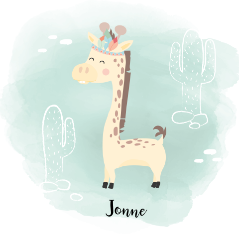 Bohemian geboortekaart jongen met giraffe