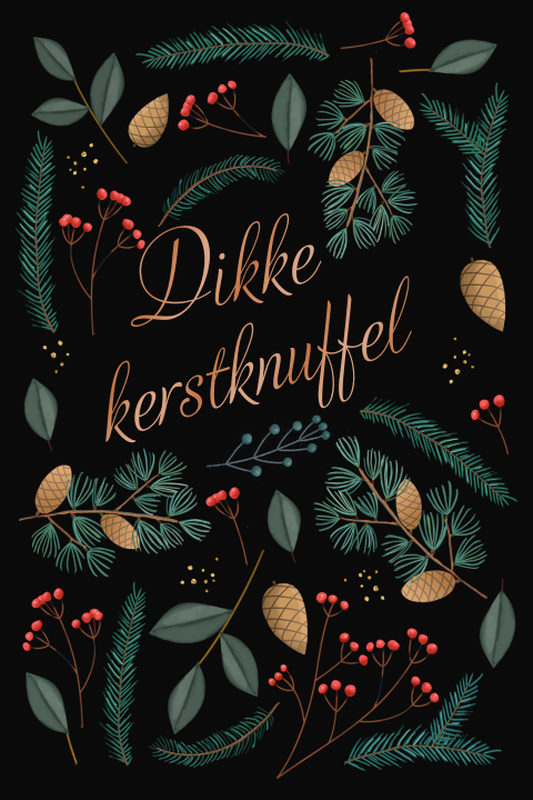 Kerstkaart met verschillende dennentakjes en besjes met hoogglans