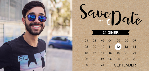 Hippe verjaardagsuitnodiging 21 jaar met kalender en foto op kraftlook