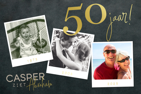 Stijlvolle goudfolie verjaardagsuitnodiging 50 jaar voor man met foto