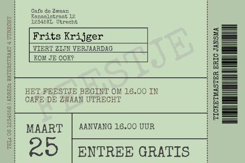 Originele uitnodigingskaart in een vorm van een ticket