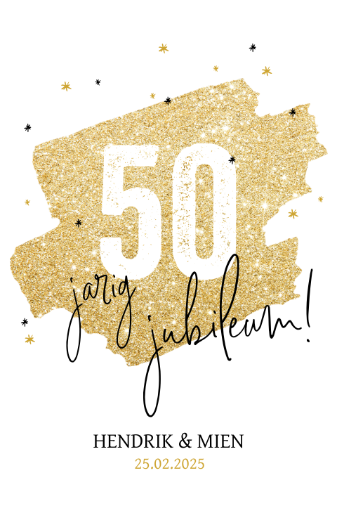 Stijlvolle uitnodiging 40 jarig huwelijk met goud glitter en sterren