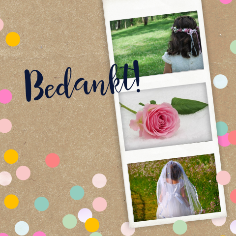 Mooie bedankkaart met fotostrip en confetti