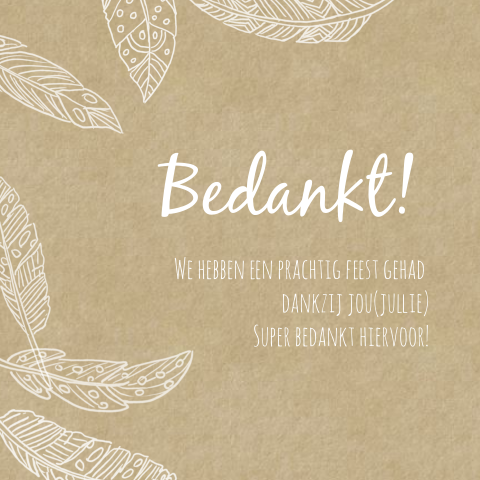 Bedankkaart met witte takjes op kraftlook