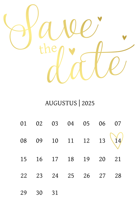 Goudfolie l romantische save-the-date-kaart met kalender