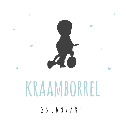 Jongens-kraamborrelkaartje met silhouet en hartjes