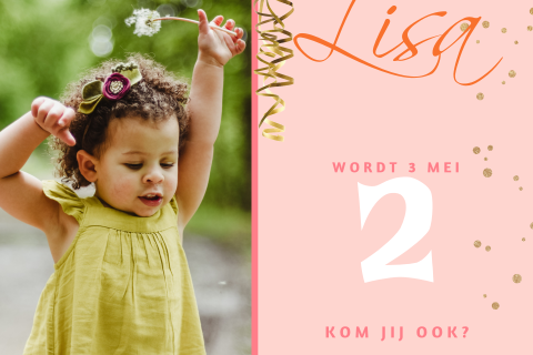 Vrolijke uitnodiging met confetti, slingers en foto