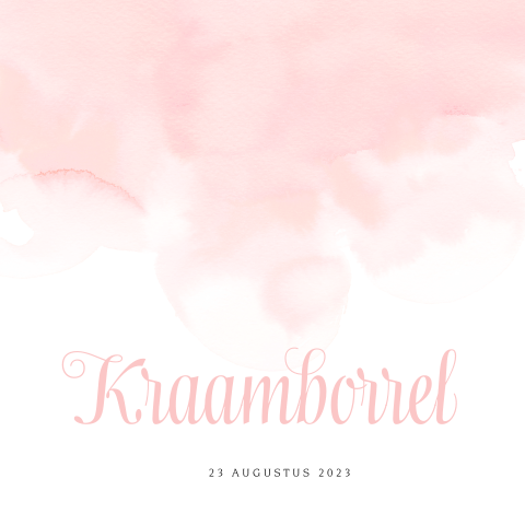 Hip kraamborrelkaartje meisje met roze watercolour