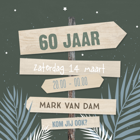 Stoere verjaardagsuitnodiging 60 jaar met wegwijzer