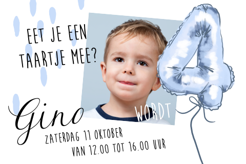 Getekende uitnodiging met een foto voor jongen