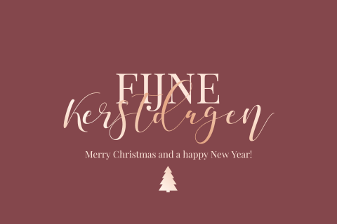 Zakelijke kerstkaart met kerstboom in roségoudfolie
