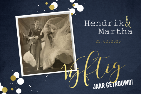 Goudfolie jubileum uitnodiging 50 jaar getrouwd met foto