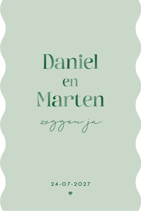 Moderne trouwkaart met ribbels en groene hoogglans