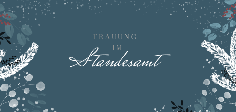 Winterliche Einladung zur standesamtlichen Trauung in blau