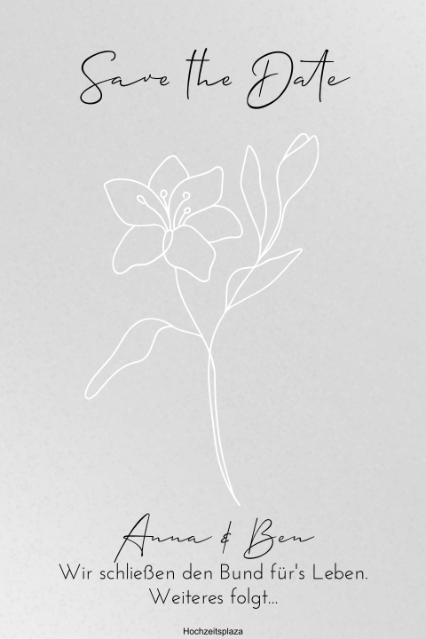 Transparente schlichte Save the Date Karte mit weißer zarter Lilie