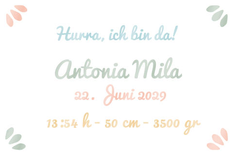 Geburtskarte mit bunter Schrift in Hochglanzfolie "Hurra, ich bin da!"