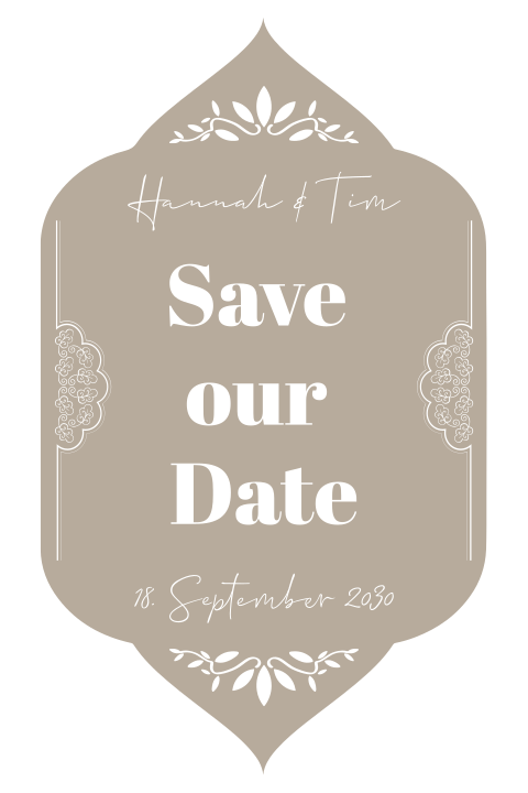Gestanzte Save the Date Karte in beige im Oriental-Boho Stil