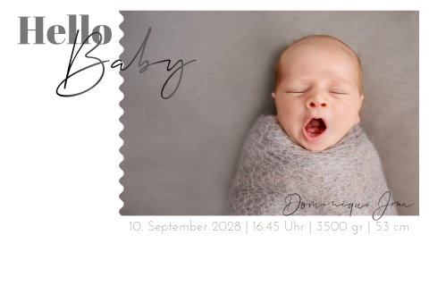 Geburtskarte genderneutral mit Foto "Hello Baby"