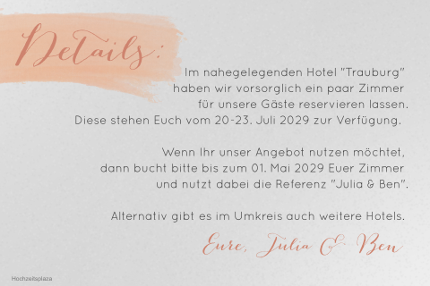 Transparentes Einlegeblatt zur Hochzeitskarte mit rosa Pinselstrich