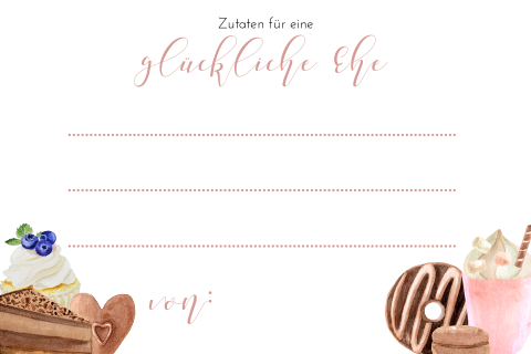 Gästebuchkarte "glückliche Ehe" mit bunten Dessert Illustrationen