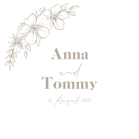Weiße runde Save the Date Karte mit Line Art Blumen in grau