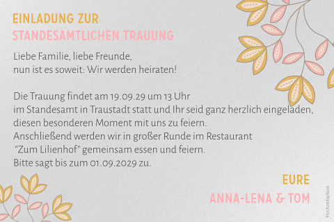 Transparente Einladung für das Standesamt mit bunten Blüten
