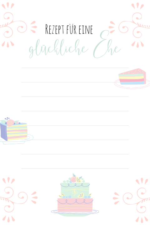 Gästebuchkarte mal anders mit Torte und Kuchenstücken in Pastellfarben