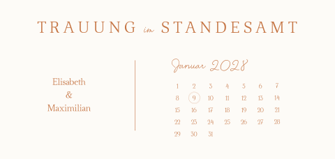 Klassische Einladung für die Trauung im Standesamt in Kupfer und Beige