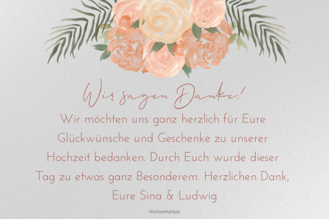 Danksagungskarte aus Transparentpapier mit Rosen und Palmenblättern