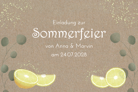 Hochzeitskarte aus Kraftpapier mit Zitronen und Greenery Zweigen