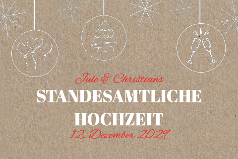 Winterliche Einladung für die standesamtliche Trauung aus Kraftpapier