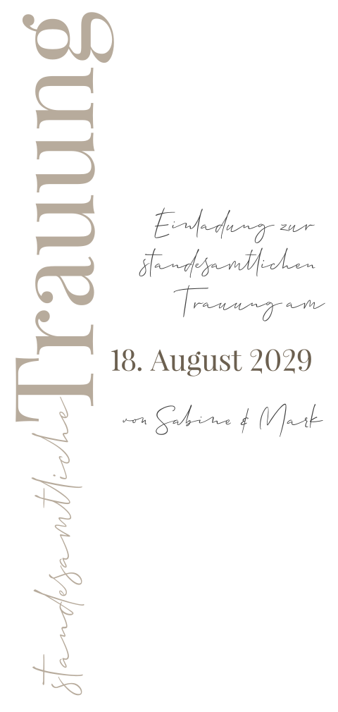 Schlichte weiße Standesamt Einladungskarte mit Schriftzug in beige