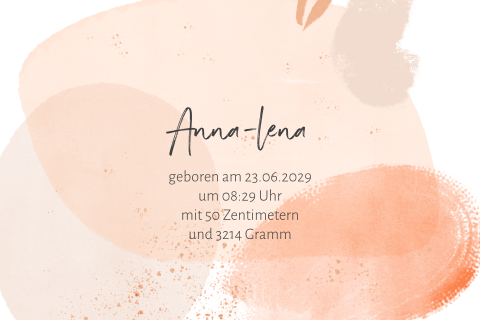 Weiße Geburtskarte mit Aquarell Hintergrund in Orange Nuancen