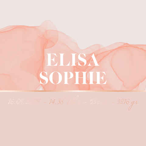 Quadratische Geburtskarte in Apricot Blush mit Roségoldfolie
