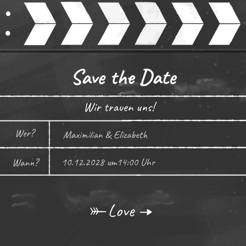 Ausgefallene Save the Date Karte 'Filmklappe'